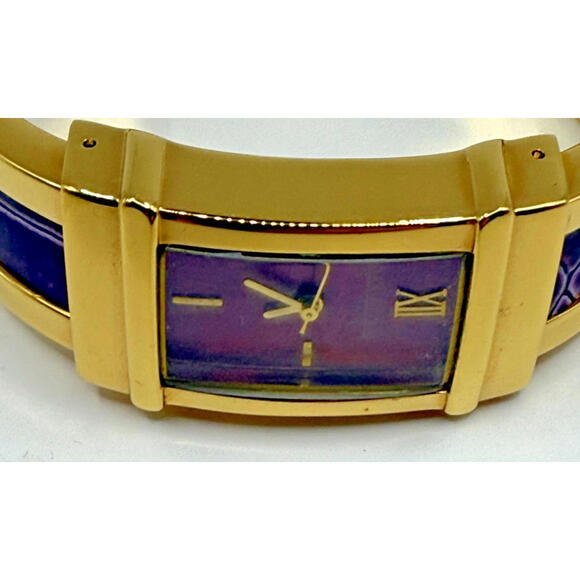 Joan Rivers Cuff Watch, Gold-tone with Purple Croc-Look Embossed Leather Band, - Picture 3 of 7